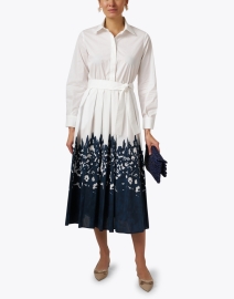Look image thumbnail - Piazza Sempione - White and Navy Print Shirt Dress