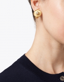 Look image thumbnail - Sylvia Toledano - Labradorite Medallion Gold Stud Earrings