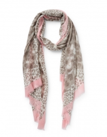 Beige and Pink Leopard Print Silk Cashmere Scarf
