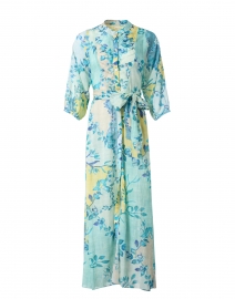 Gia Light Blue Floral Cotton Silk Shirt Dress