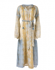 Amrita Blue & Yellow Floral Print Cotton Khadi Maxi Dress