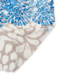 Back image thumbnail - Kinross - Blue and Beige Print Silk Cashmere Scarf