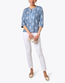 Look image thumbnail - Gretchen Scott - Navy and White Print Tunic Top