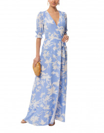 Alisha Blue Shadow Floral Maxi Silk Wrap Dress
