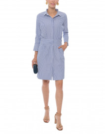 Look image thumbnail - Gretchen Scott - Breezy Blouson Navy and White Striped Shirt Dress