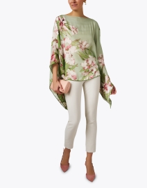 Look image thumbnail - Rani Arabella - Green Floral Print Cashmere Silk Poncho