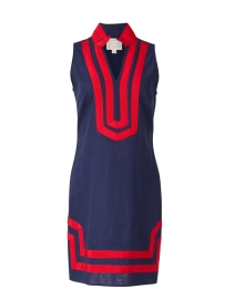 Navy and Red Linen Tunic Dress