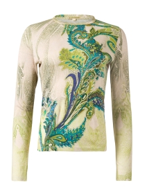 Pashma - Green Paisley Print Cashmere Silk Sweater