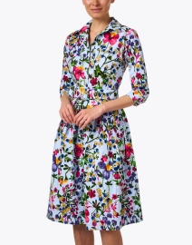 Front image thumbnail - Samantha Sung - Audrey Blue Floral Print Stretch Cotton Dress