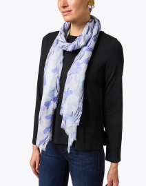 Look image thumbnail - Amato - Blue Floral Print Wool Silk Scarf