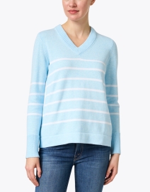 Front image thumbnail - Kinross - Light Blue and White Stripe Cotton Sweater