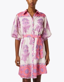 Front image thumbnail - Bell - Pink and Purple Print Cotton Shirt Dress
