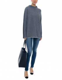 Grey and Navy Easy Jacquard Cashmere Sweater