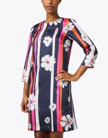 Front image thumbnail - Vilagallo - Greta Navy Multi Print Sheath Dress