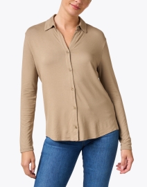 Front image thumbnail - Majestic Filatures - Beige Stretch Button Down Shirt