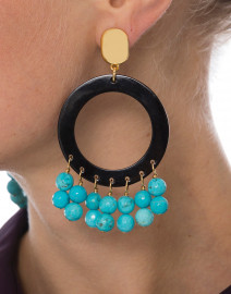 Turquoise Beaded Horn Circle Drop Earrings