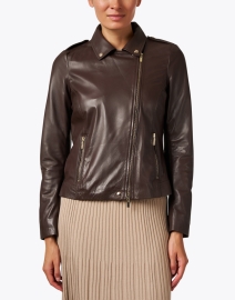 Front image thumbnail - Repeat Cashmere - Brown Leather Moto Jacket