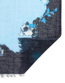 Back image thumbnail - Pashma - Blue and Navy Floral Cashmere Silk Scarf 