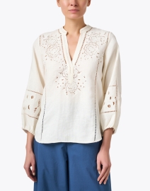 Front image thumbnail - Figue - Rylie Ivory Linen Eyelet Top