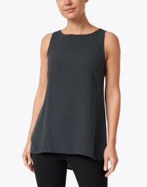 Front image thumbnail - Eileen Fisher - Graphite Silk Georgette Crepe Shell