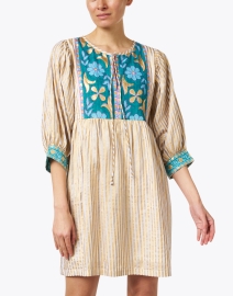 Front image thumbnail - Oliphant - Gold and Turquoise Print Cotton Dress
