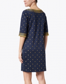 Back image thumbnail - Gretchen Scott - Navy and Gold Embroidered Jersey Dress