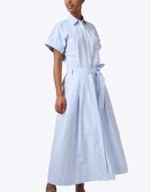 Front image thumbnail - Lafayette 148 New York - Blue Striped Cotton Shirt Dress