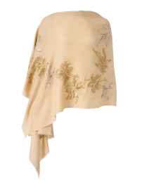 Beige and Gold Garden Floral Embroidered Wool Scarf