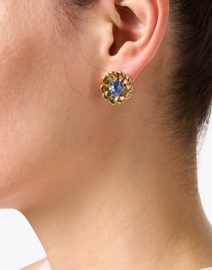 Look image thumbnail - Oscar de la Renta - Sapphire Crystal Flower Earrings