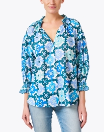 Front image thumbnail - Ro's Garden - Rachel Blue Print Cotton Blouse