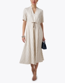Look image thumbnail - Purotatto - Beige Lurex Striped Cotton Dress