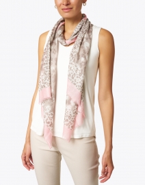 Kinross - Beige and Pink Leopard Print Silk Cashmere Scarf