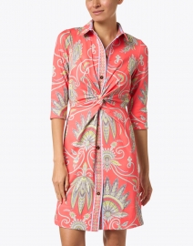 Front image thumbnail - Gretchen Scott - Red Plume Printed Twist Front Dress