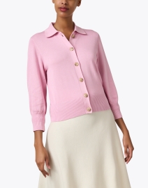 Front image thumbnail - Repeat Cashmere - Pink Collared Cardigan