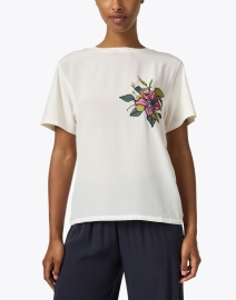Front image thumbnail - Weekend Max Mara - Danzica White and Silk Floral Embroidered Top