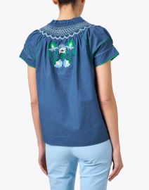 Back image thumbnail - Figue - Rosie Blue Embroidered Cotton Blouse