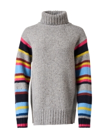 Grey Wool Cashmere Stripe Sleeve Sweater