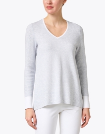 Front image thumbnail - Kinross - Grey Cashmere Cotton Reversible Sweater