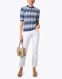 Look image thumbnail - Lafayette 148 New York - Blue and White Intarsia Sweater