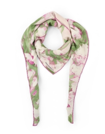 Pink Floral Print Wool Cashmere Silk Scarf