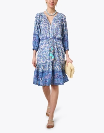 Look image thumbnail - Bell - Colette Blue and Green Printed Cotton Silk Dress