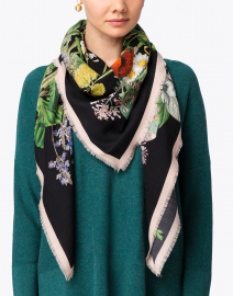Keira Black Floral Wool Cashmere Scarf