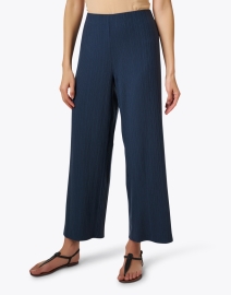 Front image thumbnail - Eileen Fisher - Blue Ribbed Wide Leg Ankle Pant