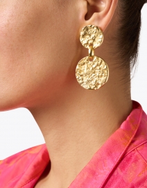 Ben-Amun - Gold Textured Disc Drop Clip-On Earrings
