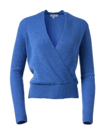 Blue Cashmere Faux Wrap Sweater