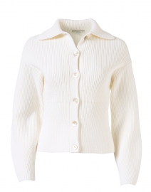 Optic White Ribbed Collar Cotton Blend Cardigan