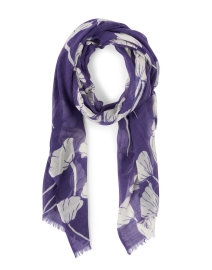Purple and Ivory Floral Print Cashmere Scarf