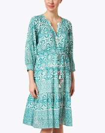 Front image thumbnail - Bell - Courtney Turquoise Print Cotton Silk Dress