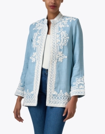 Front image thumbnail - Bella Tu - Ceci Blue Embroidered Linen Jacket