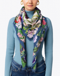 Kimberley Blue Floral Wool Cashmere Scarf